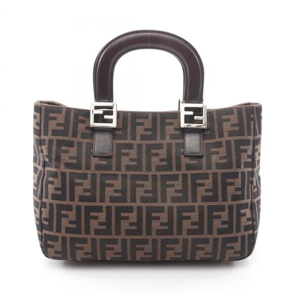 Fendi Zucca Tote Bag Handbag Canvas and Leather Women's Brown
